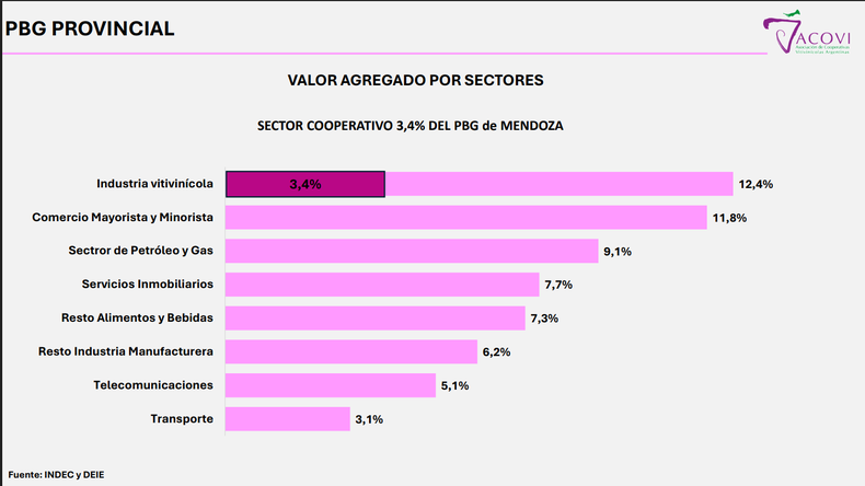 Al abrir los aportes a PBG de Mendoza la vitivinicultura en toda su cadena es el principal aportante
